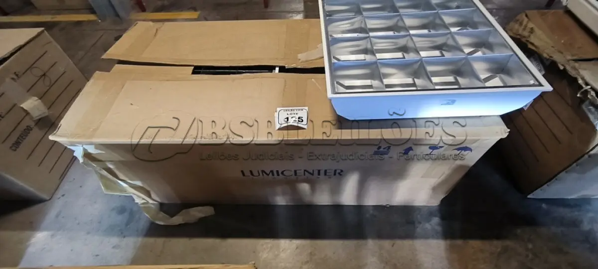 LOTE 125 - 08 LUMINÁRIAS DE EMBUTIR PARA LÂMPADAS COM REATORES. (NO ESTADO) ATENÇÃO! FAZER A VISITAÇÃO ANTES DE ARREMATAR, NÃO SABEMOS SE FUNCIONA, LEILÃO NÃO TEM GARANTIA E NEM DEVOLUÇÃO, SUJEITO A POSSÍVEIS AVARIAS VISÍVEIS/OCULTAS E/OU AUSÊNCIA DE COMPONENTES.