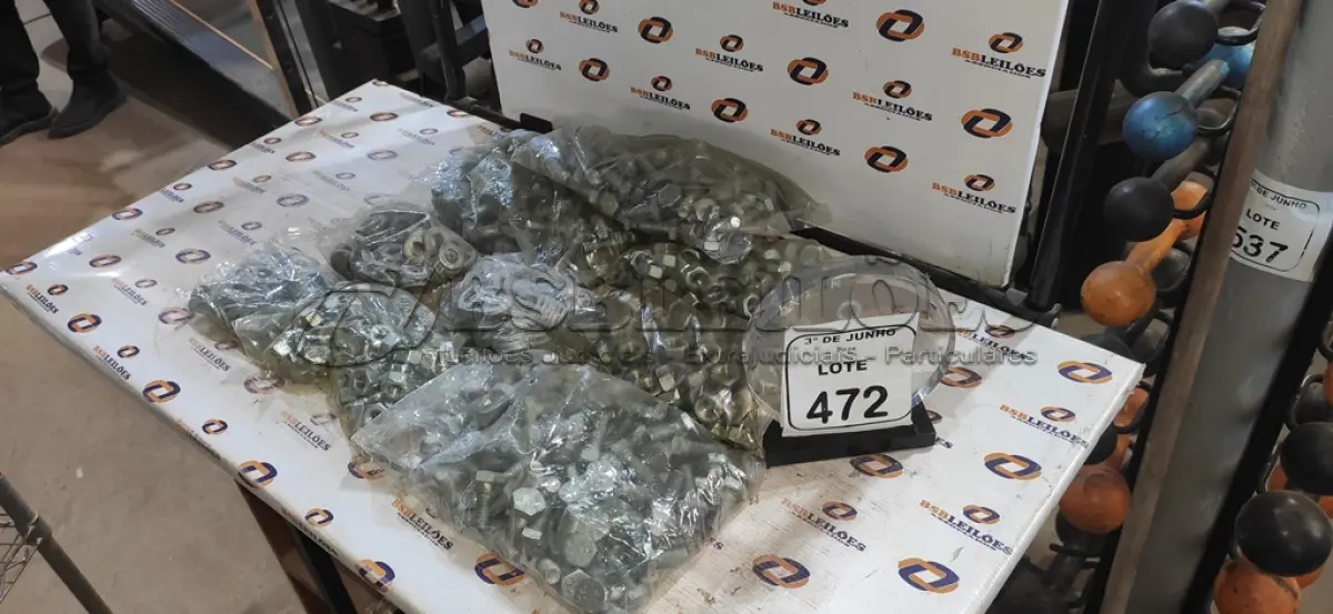 LOTE 472 - 01 LOTE COM GRANDE QUANTIDADE DE PARAFUSOS, PORCAS E ARRUELAS. (NO ESTADO) ATENÇÃO! FAZER A VISITAÇÃO ANTES DE ARREMATAR, NÃO SABEMOS SE FUNCIONA, LEILÃO NÃO TEM GARANTIA E NEM DEVOLUÇÃO, SUJEITO A POSSÍVEIS AVARIAS VISÍVEIS/OCULTAS E/OU AUSÊNCIA DE COMPONENTES.