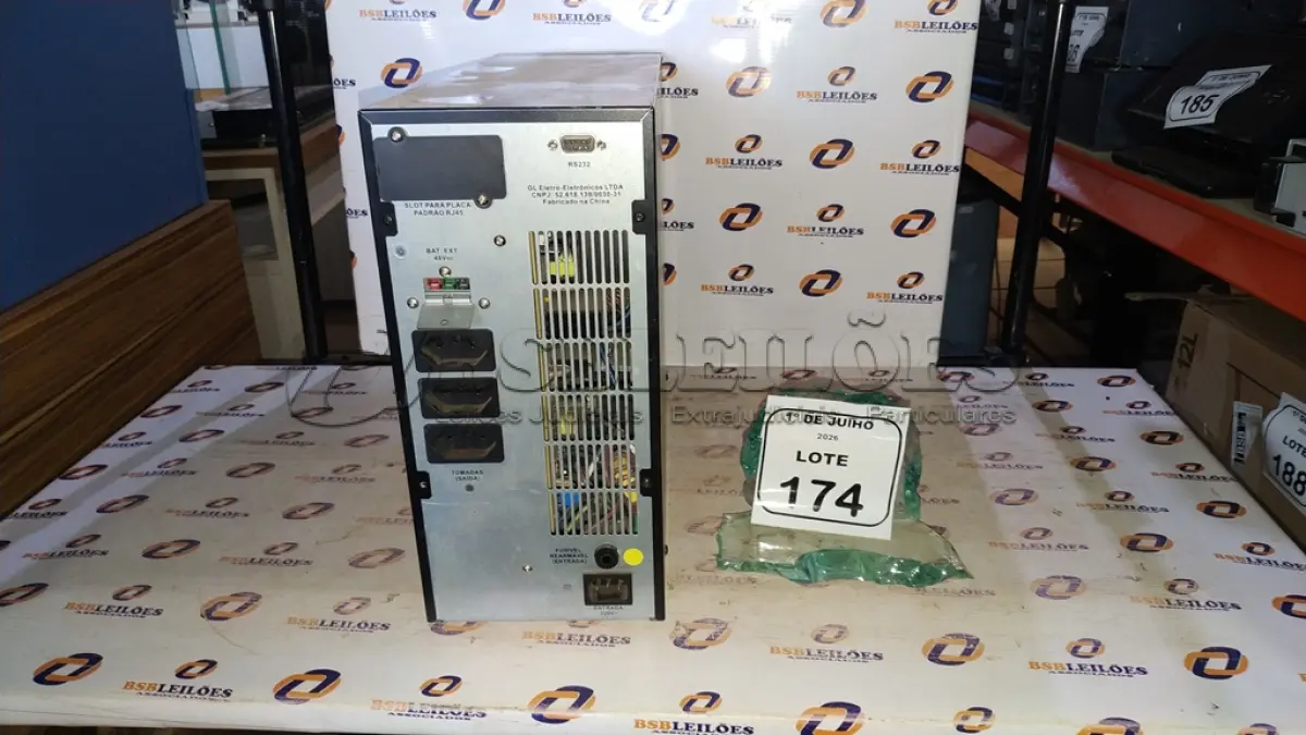 LOTE 174 - 01 NOBREAK DE 1684VA MARCA SMS. (NO ESTADO) ATENÇÃO! FAZER A VISITAÇÃO ANTES DE ARREMATAR, NÃO SABEMOS SE FUNCIONA, LEILÃO NÃO TEM GARANTIA E NEM DEVOLUÇÃO, SUJEITO A POSSÍVEIS AVARIAS VISÍVEIS/OCULTAS E/OU AUSÊNCIA DE COMPONENTES.