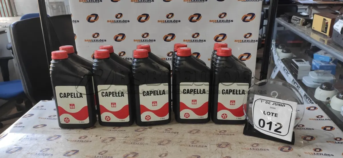 LOTE 012 - 10 GALÕES DE ÓLEO LUBRIFICANTE MINERAL PARA COMPRESSORES DE REFRIGERAÇÃO ISO 68 DE 1L CADA MARCA TEXACO. (NO ESTADO) ATENÇÃO! FAZER A VISITAÇÃO ANTES DE ARREMATAR, NÃO SABEMOS SE FUNCIONA, LEILÃO NÃO TEM GARANTIA E NEM DEVOLUÇÃO, SUJEITO A POSSÍVEIS AVARIAS VISÍVEIS/OCULTAS E/OU AUSÊNCIA DE COMPONENTES.