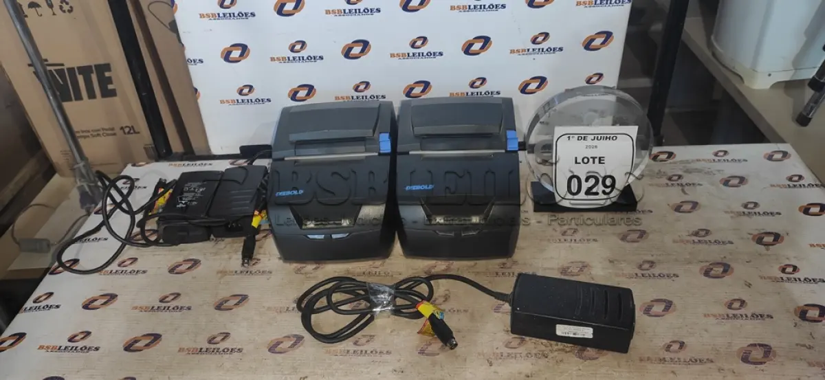 LOTE 029 - 02 IMPRESSORAS DE CUPOM MARCA DIEBOLD COM FONTE. (NO ESTADO) ATENÇÃO! FAZER A VISITAÇÃO ANTES DE ARREMATAR, NÃO SABEMOS SE FUNCIONA, LEILÃO NÃO TEM GARANTIA E NEM DEVOLUÇÃO, SUJEITO A POSSÍVEIS AVARIAS VISÍVEIS/OCULTAS E/OU AUSÊNCIA DE COMPONENTES.