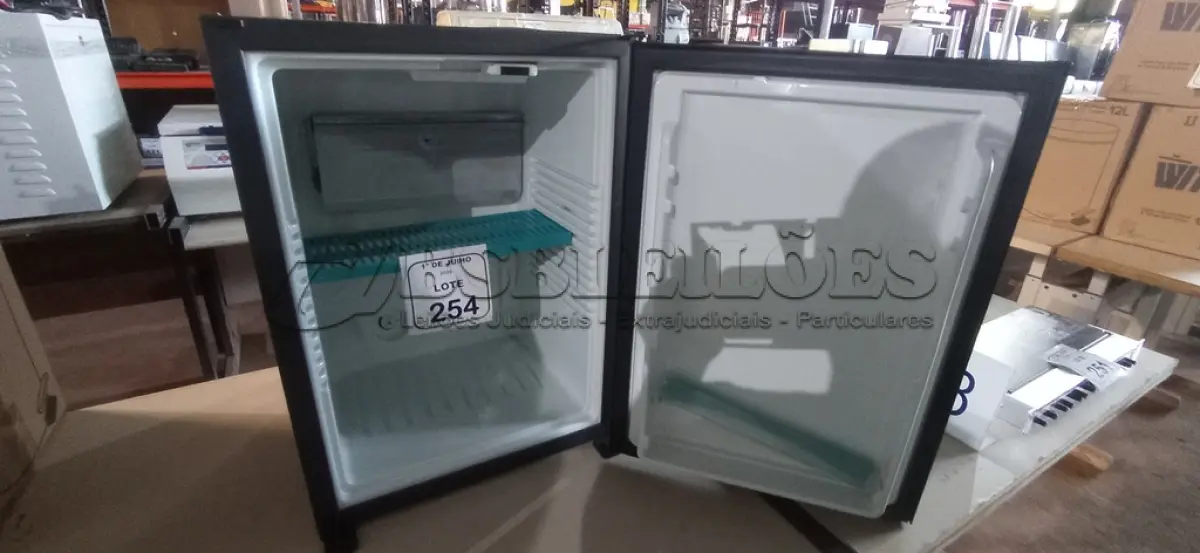 LOTE 254 - 01 FRIGOBAR 220V MARCA ELECTROLUX. (NO ESTADO) ATENÇÃO! FAZER A VISITAÇÃO ANTES DE ARREMATAR, NÃO SABEMOS SE FUNCIONA, LEILÃO NÃO TEM GARANTIA E NEM DEVOLUÇÃO, SUJEITO A POSSÍVEIS AVARIAS VISÍVEIS/OCULTAS E/OU AUSÊNCIA DE COMPONENTES.
