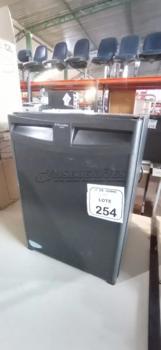 LOTE 254 - 01 FRIGOBAR 220V MARCA ELECTROLUX. (NO ESTADO) ATENÇÃO! FAZER A VISITAÇÃO ANTES DE ARREMATAR, NÃO SABEMOS SE FUNCIONA, LEILÃO NÃO TEM GARANTIA E NEM DEVOLUÇÃO, SUJEITO A POSSÍVEIS AVARIAS VISÍVEIS/OCULTAS E/OU AUSÊNCIA DE COMPONENTES.