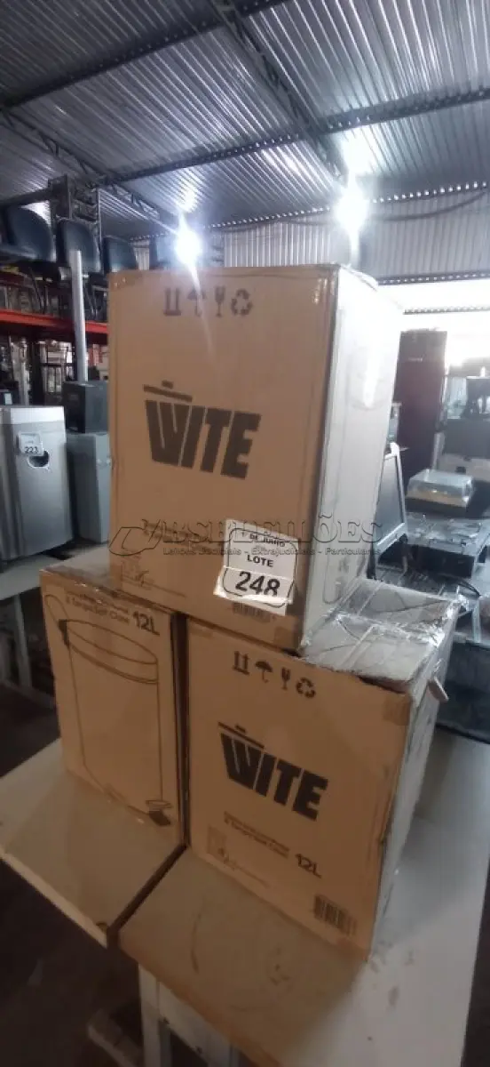 LOTE 248 - 03 LIXEIRAS EM INOX COM PEDAL SEM TAMPA. (NO ESTADO) ATENÇÃO! FAZER A VISITAÇÃO ANTES DE ARREMATAR, NÃO SABEMOS SE FUNCIONA, LEILÃO NÃO TEM GARANTIA E NEM DEVOLUÇÃO, SUJEITO A POSSÍVEIS AVARIAS VISÍVEIS/OCULTAS E/OU AUSÊNCIA DE COMPONENTES.