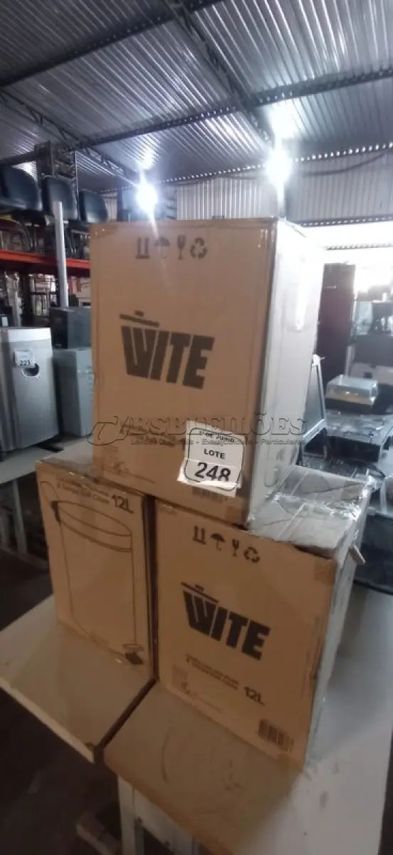 LOTE 248 - 03 LIXEIRAS EM INOX COM PEDAL SEM TAMPA. (NO ESTADO) ATENÇÃO! FAZER A VISITAÇÃO ANTES DE ARREMATAR, NÃO SABEMOS SE FUNCIONA, LEILÃO NÃO TEM GARANTIA E NEM DEVOLUÇÃO, SUJEITO A POSSÍVEIS AVARIAS VISÍVEIS/OCULTAS E/OU AUSÊNCIA DE COMPONENTES.