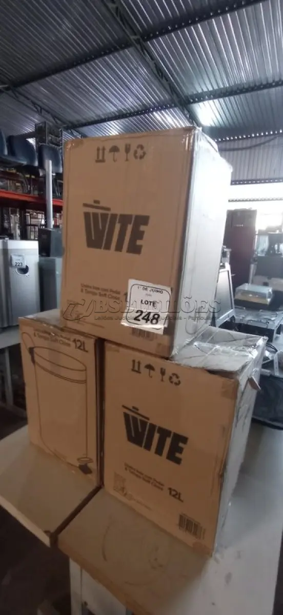 LOTE 248 - 03 LIXEIRAS EM INOX COM PEDAL SEM TAMPA. (NO ESTADO) ATENÇÃO! FAZER A VISITAÇÃO ANTES DE ARREMATAR, NÃO SABEMOS SE FUNCIONA, LEILÃO NÃO TEM GARANTIA E NEM DEVOLUÇÃO, SUJEITO A POSSÍVEIS AVARIAS VISÍVEIS/OCULTAS E/OU AUSÊNCIA DE COMPONENTES.