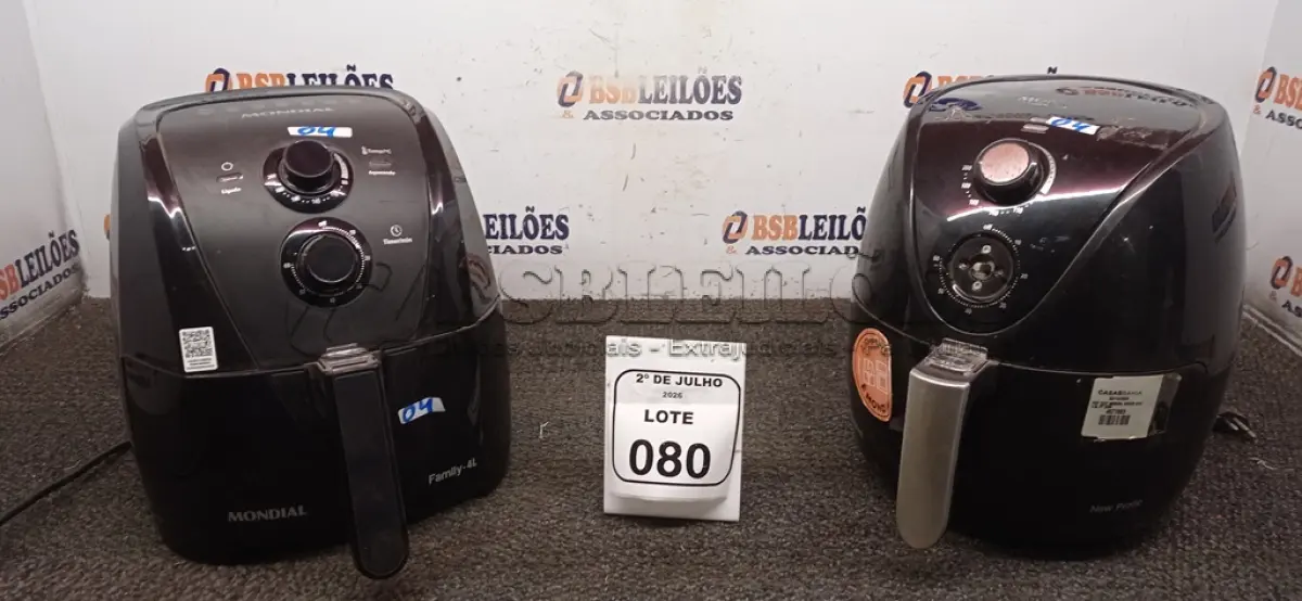 LOTE 080 - 02 AIR FRYER 220V MARCA MONDIAL. (NO ESTADO) ATENÇÃO! FAZER A VISITAÇÃO ANTES DE ARREMATAR, NÃO SABEMOS SE FUNCIONA, LEILÃO NÃO TEM GARANTIA E NEM DEVOLUÇÃO, SUJEITO A POSSÍVEIS AVARIAS VISÍVEIS/OCULTAS E/OU AUSÊNCIA DE COMPONENTES.