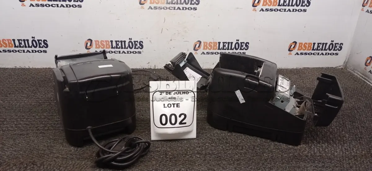 LOTE 002 - 02 IMPRESSORAS TÉRMICAS. (NO ESTADO) ATENÇÃO! FAZER A VISITAÇÃO ANTES DE ARREMATAR, NÃO SABEMOS SE FUNCIONA, LEILÃO NÃO TEM GARANTIA E NEM DEVOLUÇÃO, SUJEITO A POSSÍVEIS AVARIAS VISÍVEIS/OCULTAS E/OU AUSÊNCIA DE COMPONENTES.