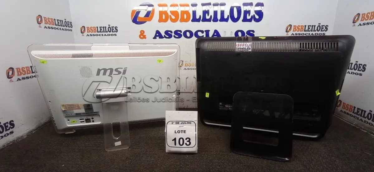 LOTE 103 - 02 COMPUTADORES ALL IN ONE MARCAS MSI E HP. (NO ESTADO) ATENÇÃO! FAZER A VISITAÇÃO ANTES DE ARREMATAR, NÃO SABEMOS SE FUNCIONA, LEILÃO NÃO TEM GARANTIA E NEM DEVOLUÇÃO, SUJEITO A POSSÍVEIS AVARIAS VISÍVEIS/OCULTAS E/OU AUSÊNCIA DE COMPONENTES.