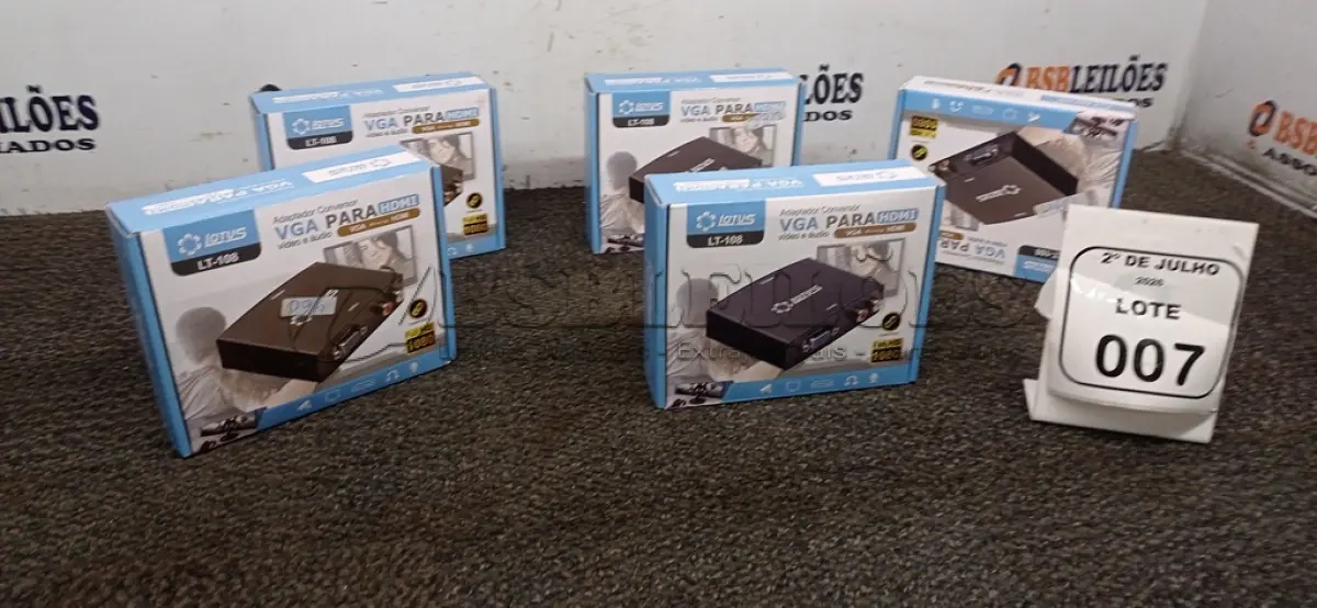 LOTE 007 - 05 ADAPTADORES CONVERSOR VGA PARA HDMI MARCA LOTUS. (NO ESTADO) ATENÇÃO! FAZER A VISITAÇÃO ANTES DE ARREMATAR, NÃO SABEMOS SE FUNCIONA, LEILÃO NÃO TEM GARANTIA E NEM DEVOLUÇÃO, SUJEITO A POSSÍVEIS AVARIAS VISÍVEIS/OCULTAS E/OU AUSÊNCIA DE COMPONENTES.