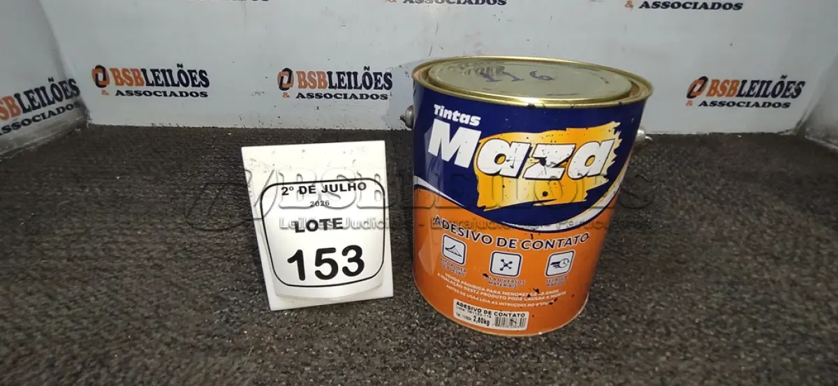 LOTE 153 - 01 LATA DE ADESIVO DE CONTATO 2,80KG MARCA MAZA. (NO ESTADO) ATENÇÃO! FAZER A VISITAÇÃO ANTES DE ARREMATAR, NÃO SABEMOS SE FUNCIONA, LEILÃO NÃO TEM GARANTIA E NEM DEVOLUÇÃO, SUJEITO A POSSÍVEIS AVARIAS VISÍVEIS/OCULTAS E/OU AUSÊNCIA DE COMPONENTES.