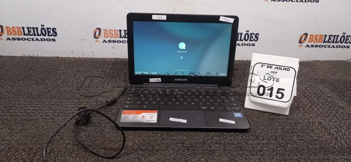 LOTE 015 - 01 CROMEBOOK LINHA CONNECT MEMÓRIA 4GB, 16GB E.MMC TELA DE 11.6’’ MARCA SAMSUNG COM FONTE. (NO ESTADO) ATENÇÃO! FAZER A VISITAÇÃO ANTES DE ARREMATAR, NÃO SABEMOS SE FUNCIONA, LEILÃO NÃO TEM GARANTIA E NEM DEVOLUÇÃO, SUJEITO A POSSÍVEIS AVARIAS VISÍVEIS/OCULTAS E/OU AUSÊNCIA DE COMPONENTES.