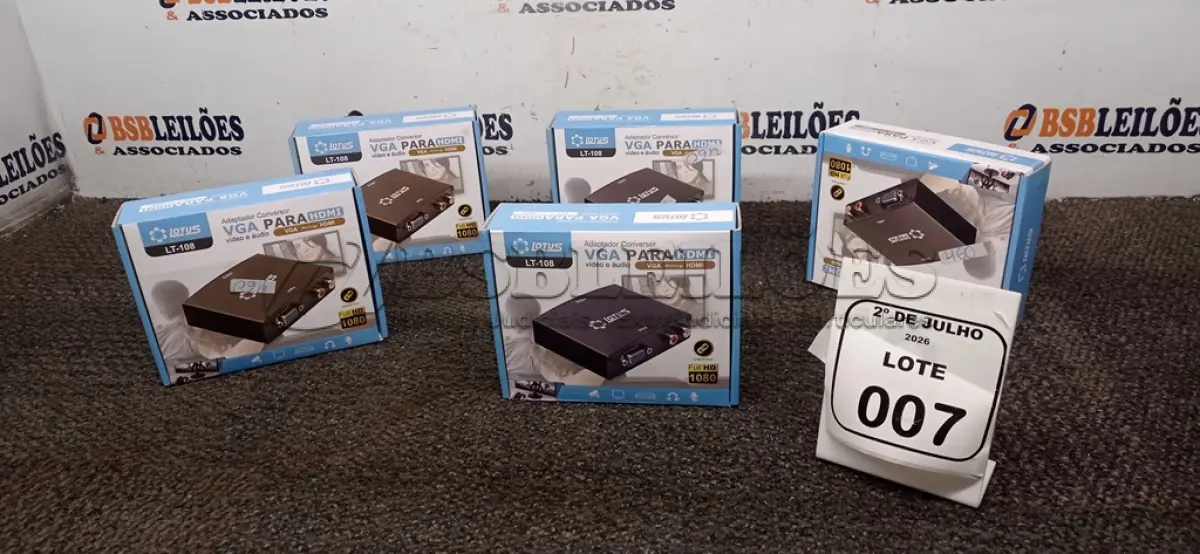 LOTE 007 - 05 ADAPTADORES CONVERSOR VGA PARA HDMI MARCA LOTUS. (NO ESTADO) ATENÇÃO! FAZER A VISITAÇÃO ANTES DE ARREMATAR, NÃO SABEMOS SE FUNCIONA, LEILÃO NÃO TEM GARANTIA E NEM DEVOLUÇÃO, SUJEITO A POSSÍVEIS AVARIAS VISÍVEIS/OCULTAS E/OU AUSÊNCIA DE COMPONENTES.