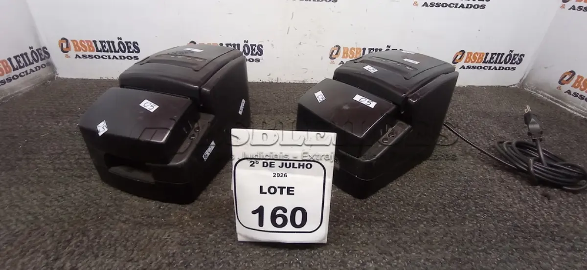 LOTE 160 - 02 IMPRESSORAS TÉRMICAS. (NO ESTADO) ATENÇÃO! FAZER A VISITAÇÃO ANTES DE ARREMATAR, NÃO SABEMOS SE FUNCIONA, LEILÃO NÃO TEM GARANTIA E NEM DEVOLUÇÃO, SUJEITO A POSSÍVEIS AVARIAS VISÍVEIS/OCULTAS E/OU AUSÊNCIA DE COMPONENTES.