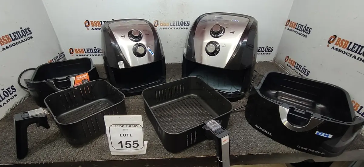 LOTE 155 - 02 AIR FRYERS 220V MARCA MONDIAL. (NO ESTADO) ATENÇÃO! FAZER A VISITAÇÃO ANTES DE ARREMATAR, NÃO SABEMOS SE FUNCIONA, LEILÃO NÃO TEM GARANTIA E NEM DEVOLUÇÃO, SUJEITO A POSSÍVEIS AVARIAS VISÍVEIS/OCULTAS E/OU AUSÊNCIA DE COMPONENTES.