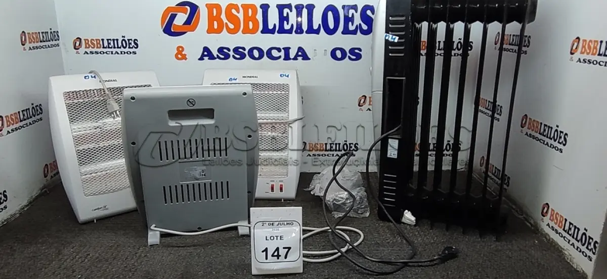 LOTE 147 - 04 AQUECEDORES DE MODELOS DIVERSOS MARCA MONDIAL. (NO ESTADO) ATENÇÃO! FAZER A VISITAÇÃO ANTES DE ARREMATAR, NÃO SABEMOS SE FUNCIONA, LEILÃO NÃO TEM GARANTIA E NEM DEVOLUÇÃO, SUJEITO A POSSÍVEIS AVARIAS VISÍVEIS/OCULTAS E/OU AUSÊNCIA DE COMPONENTES.