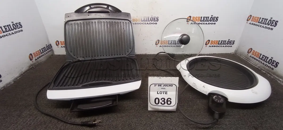 LOTE 036 - 02 GRILLS MODELOS DIVERSOS MARCA BRITÂNIA. (NO ESTADO) ATENÇÃO! FAZER A VISITAÇÃO ANTES DE ARREMATAR, NÃO SABEMOS SE FUNCIONA, LEILÃO NÃO TEM GARANTIA E NEM DEVOLUÇÃO, SUJEITO A POSSÍVEIS AVARIAS VISÍVEIS/OCULTAS E/OU AUSÊNCIA DE COMPONENTES.