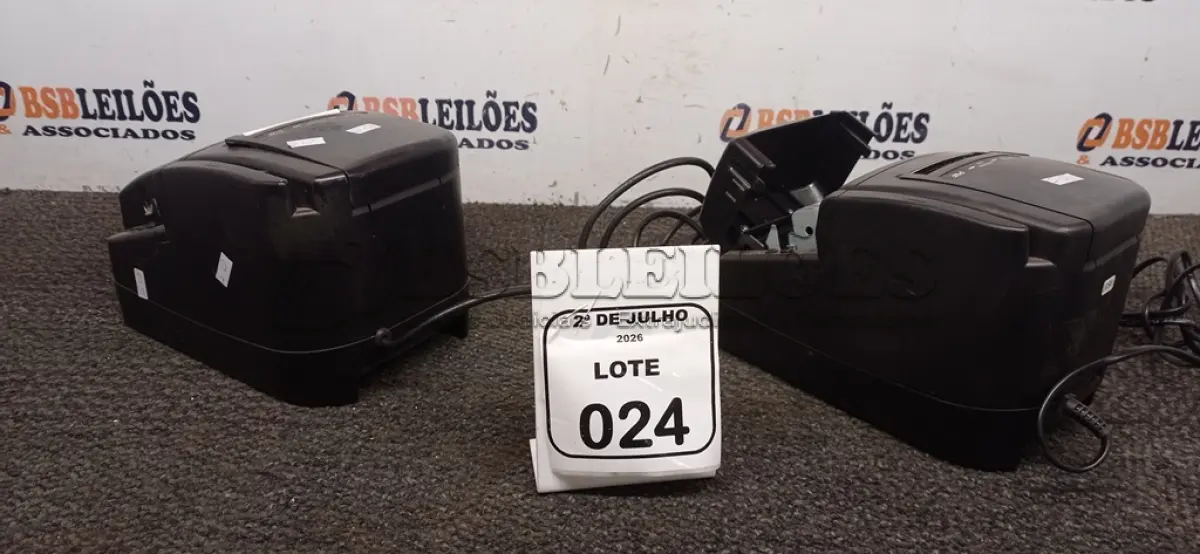 LOTE 024 - 02 IMPRESSORAS TÉRMICAS. (NO ESTADO) ATENÇÃO! FAZER A VISITAÇÃO ANTES DE ARREMATAR, NÃO SABEMOS SE FUNCIONA, LEILÃO NÃO TEM GARANTIA E NEM DEVOLUÇÃO, SUJEITO A POSSÍVEIS AVARIAS VISÍVEIS/OCULTAS E/OU AUSÊNCIA DE COMPONENTES.