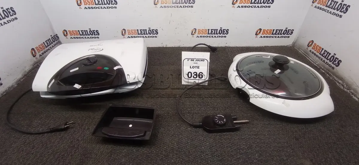LOTE 036 - 02 GRILLS MODELOS DIVERSOS MARCA BRITÂNIA. (NO ESTADO) ATENÇÃO! FAZER A VISITAÇÃO ANTES DE ARREMATAR, NÃO SABEMOS SE FUNCIONA, LEILÃO NÃO TEM GARANTIA E NEM DEVOLUÇÃO, SUJEITO A POSSÍVEIS AVARIAS VISÍVEIS/OCULTAS E/OU AUSÊNCIA DE COMPONENTES.