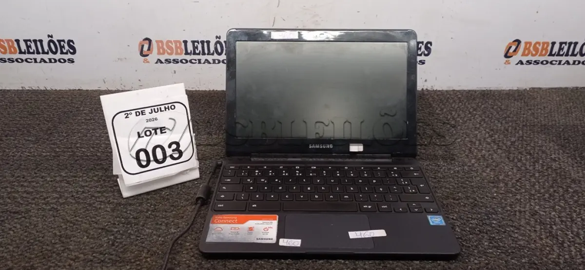 LOTE 003 - 01 CROMEBOOK LINHA CONNECT MEMÓRIA 2GB, 16GB E.MMC TELA DE 11.6’’ MARCA SAMSUNG COM FONTE. (NO ESTADO) ATENÇÃO! FAZER A VISITAÇÃO ANTES DE ARREMATAR, NÃO SABEMOS SE FUNCIONA, LEILÃO NÃO TEM GARANTIA E NEM DEVOLUÇÃO, SUJEITO A POSSÍVEIS AVARIAS VISÍVEIS/OCULTAS E/OU AUSÊNCIA DE COMPONENTES.