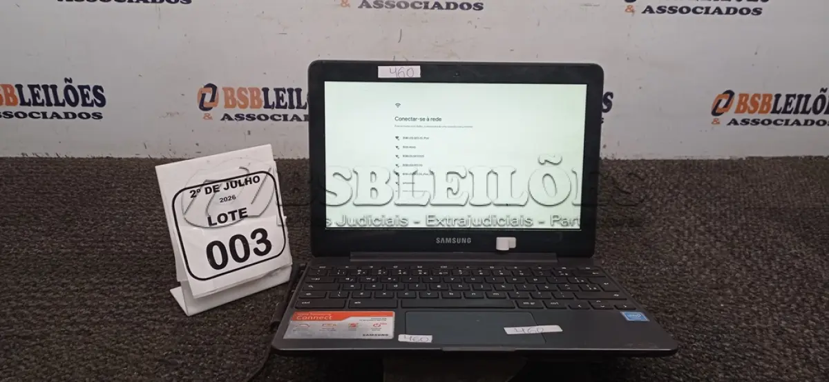 LOTE 003 - 01 CROMEBOOK LINHA CONNECT MEMÓRIA 2GB, 16GB E.MMC TELA DE 11.6’’ MARCA SAMSUNG COM FONTE. (NO ESTADO) ATENÇÃO! FAZER A VISITAÇÃO ANTES DE ARREMATAR, NÃO SABEMOS SE FUNCIONA, LEILÃO NÃO TEM GARANTIA E NEM DEVOLUÇÃO, SUJEITO A POSSÍVEIS AVARIAS VISÍVEIS/OCULTAS E/OU AUSÊNCIA DE COMPONENTES.