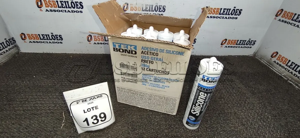 LOTE 139 - 12 BISNAGAS DE ADESIVO SILICONE PRETO 280G CADA MARCA TEK BOND. (NO ESTADO) ATENÇÃO! FAZER A VISITAÇÃO ANTES DE ARREMATAR, NÃO SABEMOS SE FUNCIONA, LEILÃO NÃO TEM GARANTIA E NEM DEVOLUÇÃO, SUJEITO A POSSÍVEIS AVARIAS VISÍVEIS/OCULTAS E/OU AUSÊNCIA DE COMPONENTES.