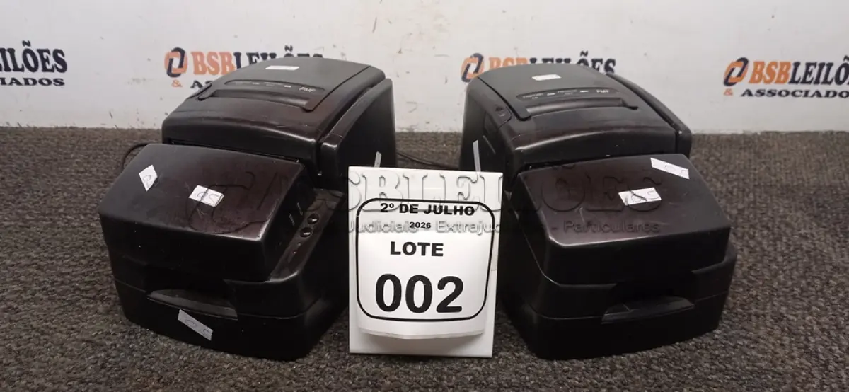 LOTE 002 - 02 IMPRESSORAS TÉRMICAS. (NO ESTADO) ATENÇÃO! FAZER A VISITAÇÃO ANTES DE ARREMATAR, NÃO SABEMOS SE FUNCIONA, LEILÃO NÃO TEM GARANTIA E NEM DEVOLUÇÃO, SUJEITO A POSSÍVEIS AVARIAS VISÍVEIS/OCULTAS E/OU AUSÊNCIA DE COMPONENTES.