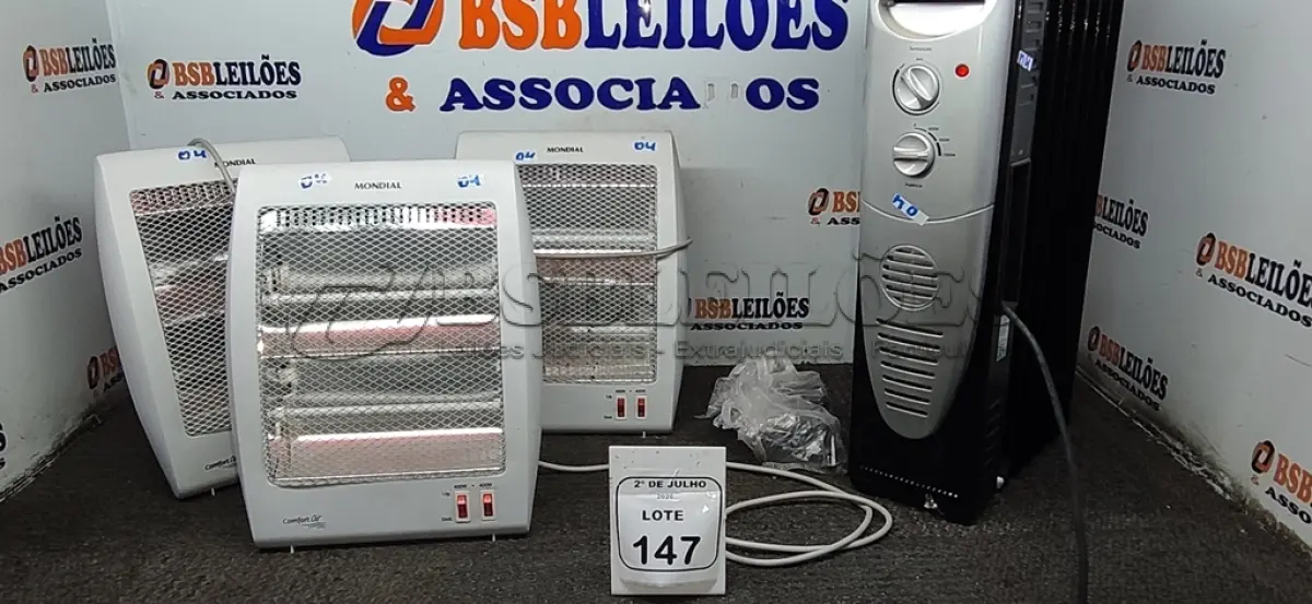LOTE 147 - 04 AQUECEDORES DE MODELOS DIVERSOS MARCA MONDIAL. (NO ESTADO) ATENÇÃO! FAZER A VISITAÇÃO ANTES DE ARREMATAR, NÃO SABEMOS SE FUNCIONA, LEILÃO NÃO TEM GARANTIA E NEM DEVOLUÇÃO, SUJEITO A POSSÍVEIS AVARIAS VISÍVEIS/OCULTAS E/OU AUSÊNCIA DE COMPONENTES.