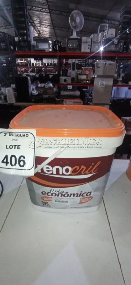 LOTE 406 - 01 BALDE DE TINTA ECONÔMICA 16L NA COR BRANCO NEVE MARCA RENOCRIL. (NO ESTADO) ATENÇÃO! FAZER A VISITAÇÃO ANTES DE ARREMATAR, NÃO SABEMOS SE FUNCIONA, LEILÃO NÃO TEM GARANTIA E NEM DEVOLUÇÃO, SUJEITO A POSSÍVEIS AVARIAS VISÍVEIS/OCULTAS E/OU AUSÊNCIA DE COMPONENTES.