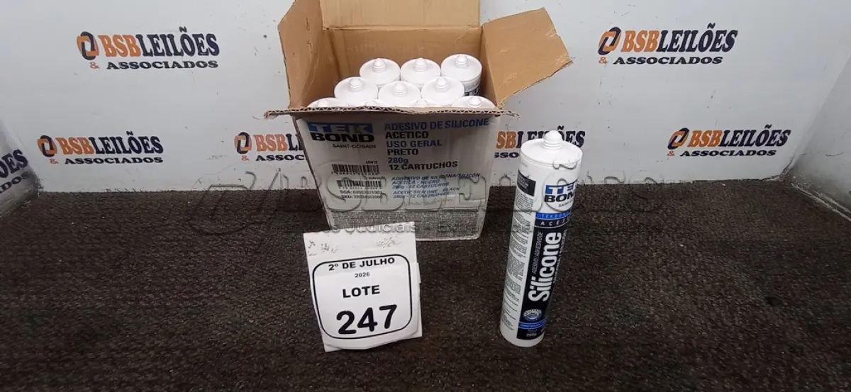 LOTE 247 - 12 BISNAGAS DE ADESIVO SILICONE PRETO 280G CADA MARCA TEK BOND. (NO ESTADO) ATENÇÃO! FAZER A VISITAÇÃO ANTES DE ARREMATAR, NÃO SABEMOS SE FUNCIONA, LEILÃO NÃO TEM GARANTIA E NEM DEVOLUÇÃO, SUJEITO A POSSÍVEIS AVARIAS VISÍVEIS/OCULTAS E/OU AUSÊNCIA DE COMPONENTES.