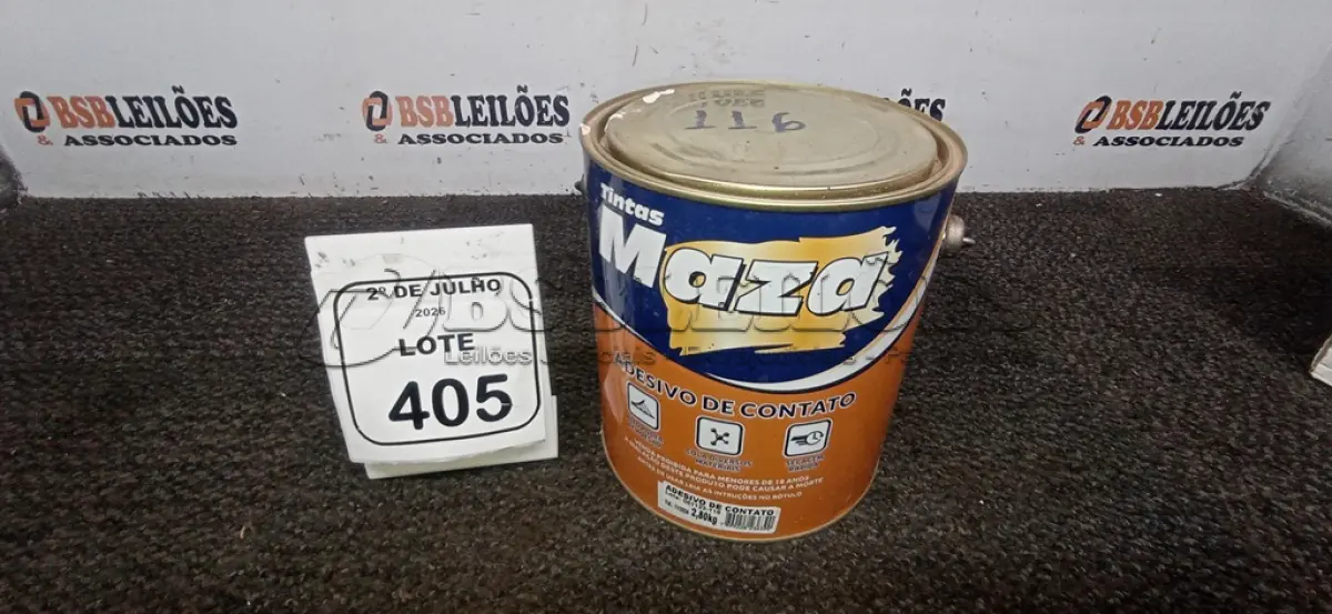 LOTE 405 - 01 LATA DE ADESIVO DE CONTATO 2,80KG MARCA MAZA. (NO ESTADO) ATENÇÃO! FAZER A VISITAÇÃO ANTES DE ARREMATAR, NÃO SABEMOS SE FUNCIONA, LEILÃO NÃO TEM GARANTIA E NEM DEVOLUÇÃO, SUJEITO A POSSÍVEIS AVARIAS VISÍVEIS/OCULTAS E/OU AUSÊNCIA DE COMPONENTES.