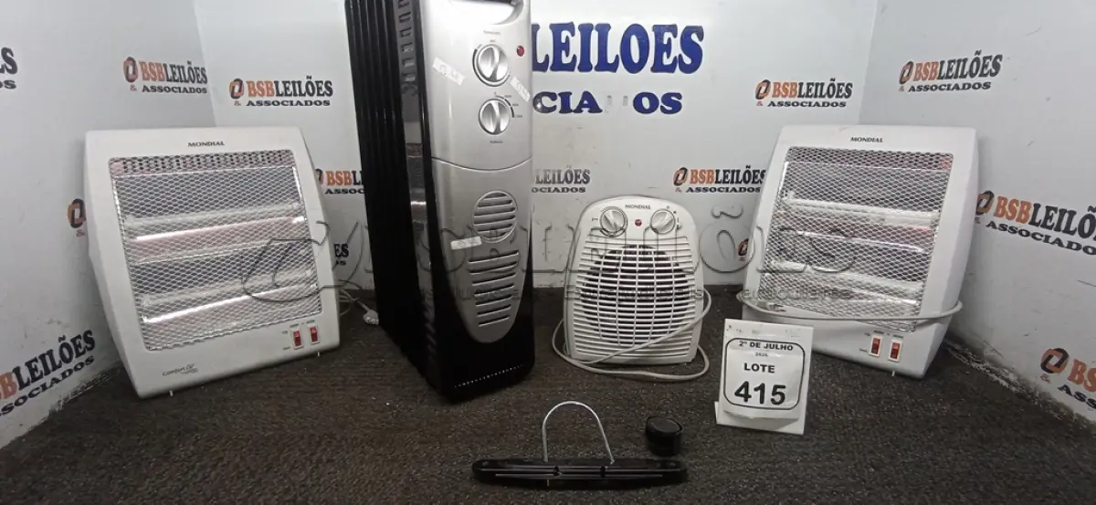 LOTE 415 - 04 AQUECEDORES DE MODELOS DIVERSOS MARCA MONDIAL. (NO ESTADO) ATENÇÃO! FAZER A VISITAÇÃO ANTES DE ARREMATAR, NÃO SABEMOS SE FUNCIONA, LEILÃO NÃO TEM GARANTIA E NEM DEVOLUÇÃO, SUJEITO A POSSÍVEIS AVARIAS VISÍVEIS/OCULTAS E/OU AUSÊNCIA DE COMPONENTES.