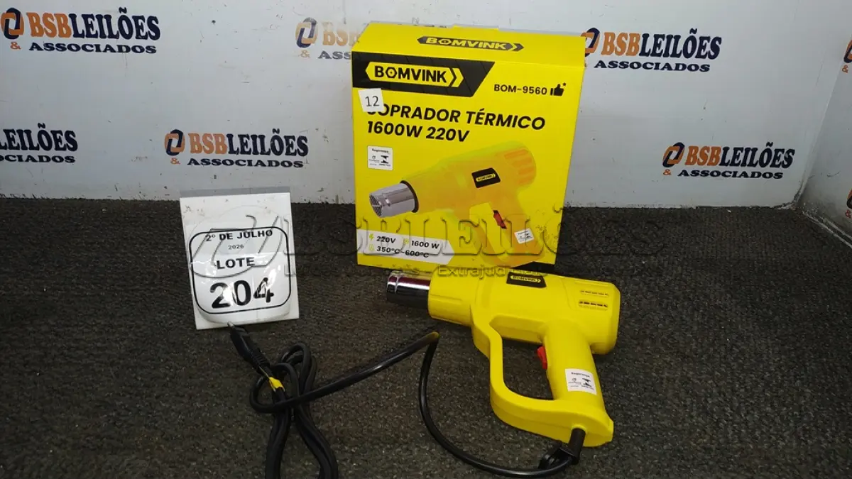 LOTE 204 - 01 SOPRADOR TÉRMICO 1600W 220V MODELO BOM-9560 MARCA BOMVINK. (NO ESTADO) ATENÇÃO! FAZER A VISITAÇÃO ANTES DE ARREMATAR, NÃO SABEMOS SE FUNCIONA, LEILÃO NÃO TEM GARANTIA E NEM DEVOLUÇÃO, SUJEITO A POSSÍVEIS AVARIAS VISÍVEIS/OCULTAS E/OU AUSÊNCIA DE COMPONENTES.