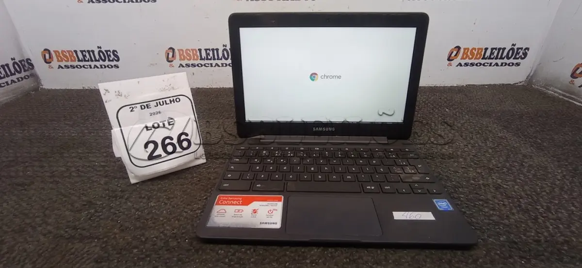 LOTE 266 - 01 CROMEBOOK LINHA CONNECT MEMÓRIA 2GB, 16GB E.MMC TELA DE 11.6’’ MARCA SAMSUNG SEM FONTE. (NO ESTADO) ATENÇÃO! FAZER A VISITAÇÃO ANTES DE ARREMATAR, NÃO SABEMOS SE FUNCIONA, LEILÃO NÃO TEM GARANTIA E NEM DEVOLUÇÃO, SUJEITO A POSSÍVEIS AVARIAS VISÍVEIS/OCULTAS E/OU AUSÊNCIA DE COMPONENTES.