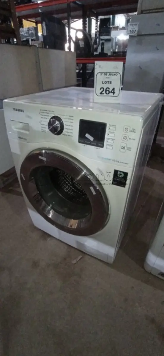 LOTE 264 - 01 MÁQUINA LAVA E SECA 10,1 KG MARCA SAMSUNG. (NO ESTADO) ATENÇÃO! FAZER A VISITAÇÃO ANTES DE ARREMATAR, NÃO SABEMOS SE FUNCIONA, LEILÃO NÃO TEM GARANTIA E NEM DEVOLUÇÃO, SUJEITO A POSSÍVEIS AVARIAS VISÍVEIS/OCULTAS E/OU AUSÊNCIA DE COMPONENTES.