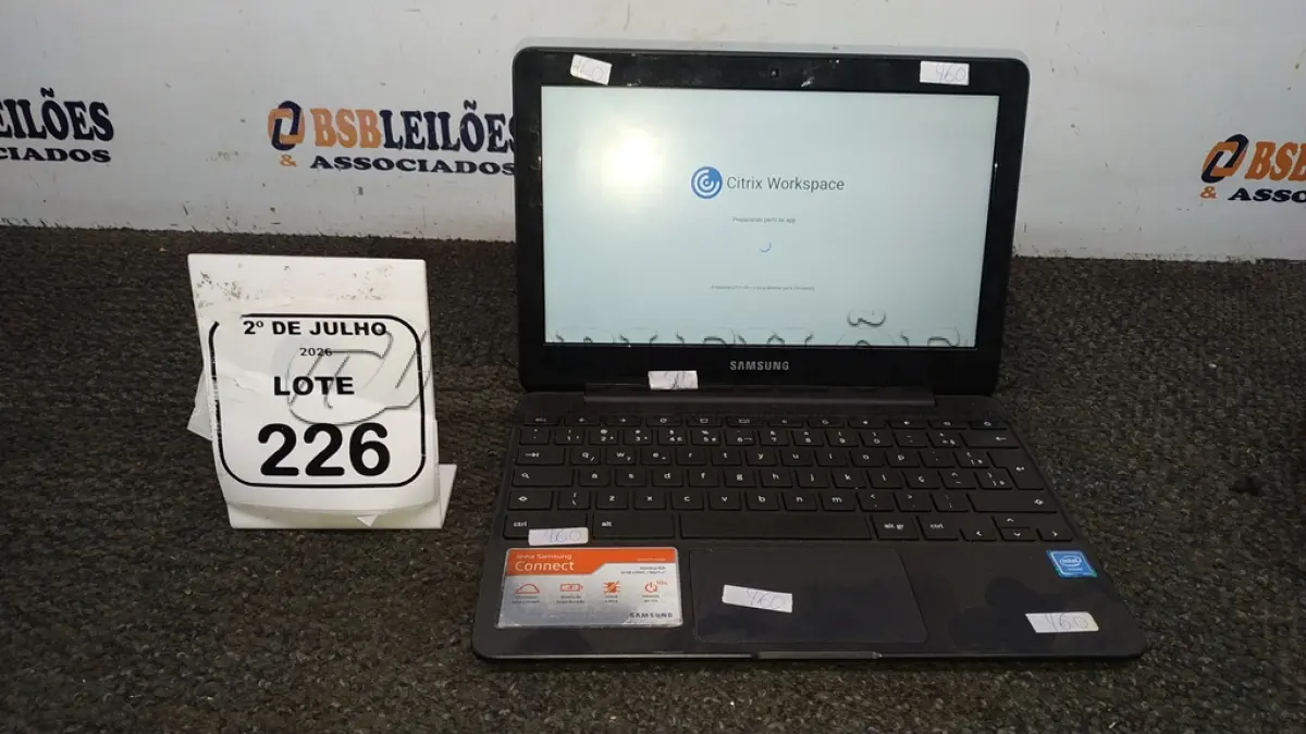 LOTE 226 - 01 CROMEBOOK LINHA CONNECT MEMÓRIA 2GB, 16GB E.MMC TELA DE 11.6’’ MARCA SAMSUNG SEM FONTE. (NO ESTADO) ATENÇÃO! FAZER A VISITAÇÃO ANTES DE ARREMATAR, NÃO SABEMOS SE FUNCIONA, LEILÃO NÃO TEM GARANTIA E NEM DEVOLUÇÃO, SUJEITO A POSSÍVEIS AVARIAS VISÍVEIS/OCULTAS E/OU AUSÊNCIA DE COMPONENTES.
