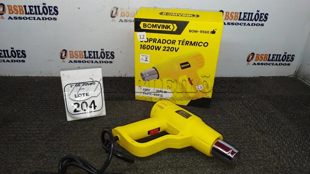 LOTE 204 - 01 SOPRADOR TÉRMICO 1600W 220V MODELO BOM-9560 MARCA BOMVINK. (NO ESTADO) ATENÇÃO! FAZER A VISITAÇÃO ANTES DE ARREMATAR, NÃO SABEMOS SE FUNCIONA, LEILÃO NÃO TEM GARANTIA E NEM DEVOLUÇÃO, SUJEITO A POSSÍVEIS AVARIAS VISÍVEIS/OCULTAS E/OU AUSÊNCIA DE COMPONENTES.