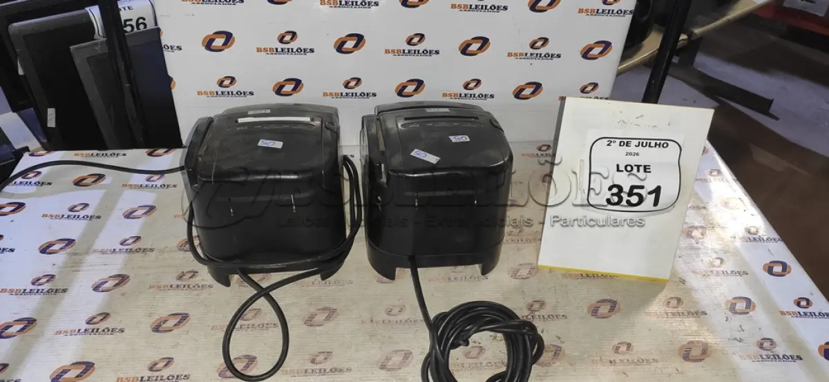 LOTE 351 - 02 IMPRESSORAS TÉRMICAS. (NO ESTADO) ATENÇÃO! FAZER A VISITAÇÃO ANTES DE ARREMATAR, NÃO SABEMOS SE FUNCIONA, LEILÃO NÃO TEM GARANTIA E NEM DEVOLUÇÃO, SUJEITO A POSSÍVEIS AVARIAS VISÍVEIS/OCULTAS E/OU AUSÊNCIA DE COMPONENTES.
