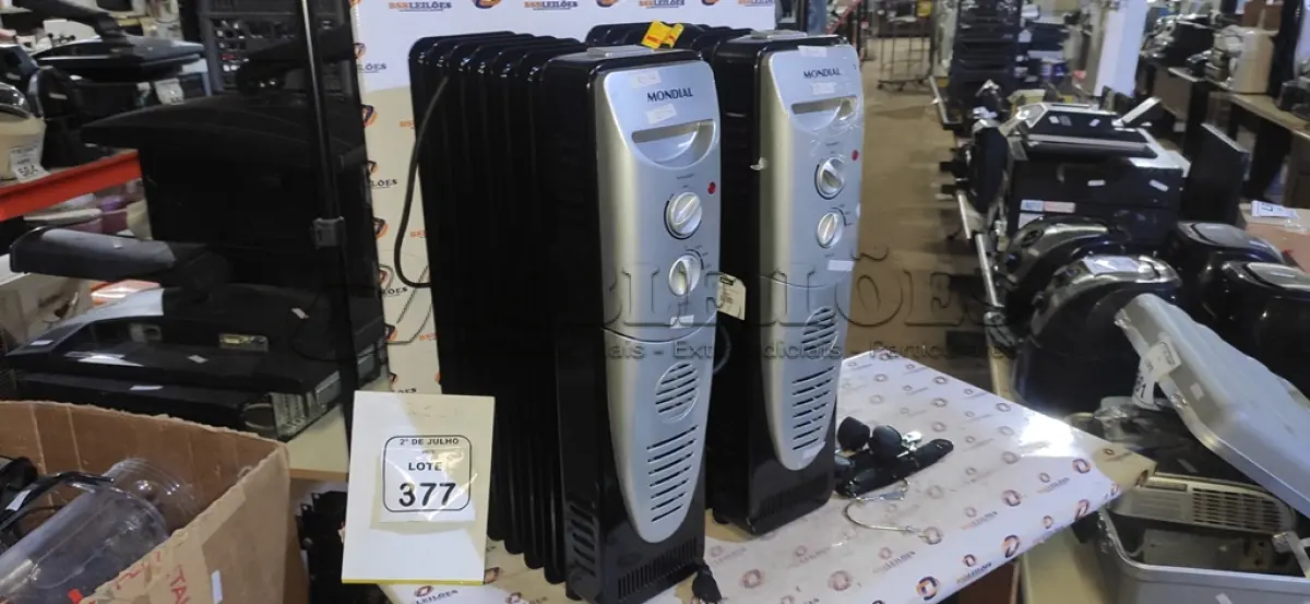 LOTE 377 - 02 AQUECEDORES 220V MARCA MONDIAL. (NO ESTADO) ATENÇÃO! FAZER A VISITAÇÃO ANTES DE ARREMATAR, NÃO SABEMOS SE FUNCIONA, LEILÃO NÃO TEM GARANTIA E NEM DEVOLUÇÃO, SUJEITO A POSSÍVEIS AVARIAS VISÍVEIS/OCULTAS E/OU AUSÊNCIA DE COMPONENTES.