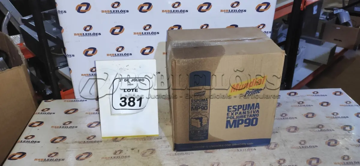 LOTE 381 - 12 LATAS DE ESPUMA EXPANSIVA DE POLIURETANO MP90 DE 500ML CADA MARCA MUNDIAL PRIME. (NO ESTADO) ATENÇÃO! FAZER A VISITAÇÃO ANTES DE ARREMATAR, NÃO SABEMOS SE FUNCIONA, LEILÃO NÃO TEM GARANTIA E NEM DEVOLUÇÃO, SUJEITO A POSSÍVEIS AVARIAS VISÍVEIS/OCULTAS E/OU AUSÊNCIA DE COMPONENTES.