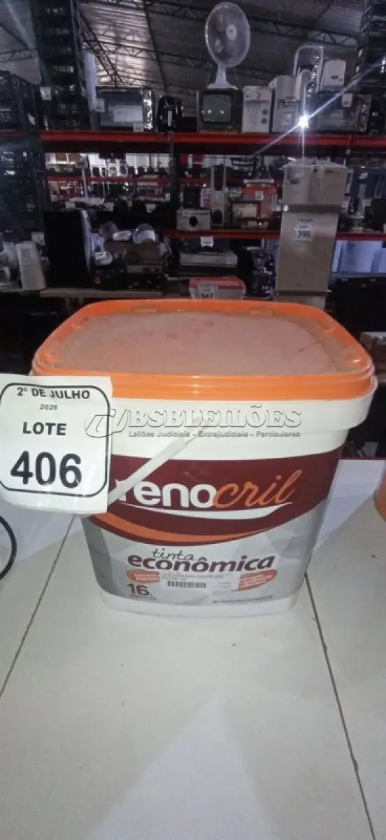 LOTE 406 - 01 BALDE DE TINTA ECONÔMICA 16L NA COR BRANCO NEVE MARCA RENOCRIL. (NO ESTADO) ATENÇÃO! FAZER A VISITAÇÃO ANTES DE ARREMATAR, NÃO SABEMOS SE FUNCIONA, LEILÃO NÃO TEM GARANTIA E NEM DEVOLUÇÃO, SUJEITO A POSSÍVEIS AVARIAS VISÍVEIS/OCULTAS E/OU AUSÊNCIA DE COMPONENTES.