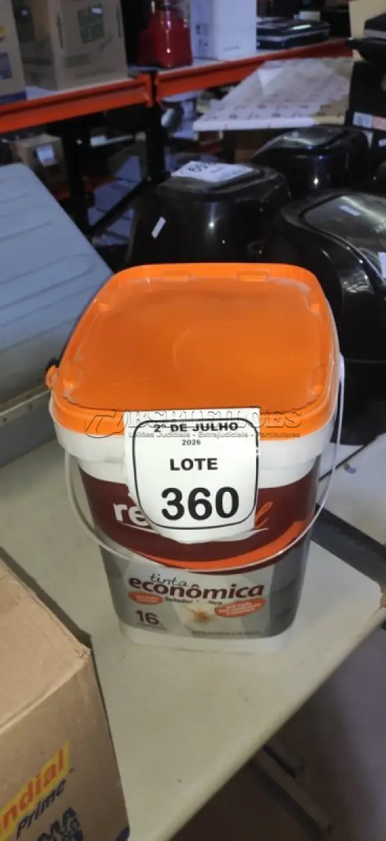 LOTE 360 - 01 BALDE DE TINTA ECONÔMICA 16L NA COR BRANCO NEVE MARCA RENOCRIL. (NO ESTADO) ATENÇÃO! FAZER A VISITAÇÃO ANTES DE ARREMATAR, NÃO SABEMOS SE FUNCIONA, LEILÃO NÃO TEM GARANTIA E NEM DEVOLUÇÃO, SUJEITO A POSSÍVEIS AVARIAS VISÍVEIS/OCULTAS E/OU AUSÊNCIA DE COMPONENTES.