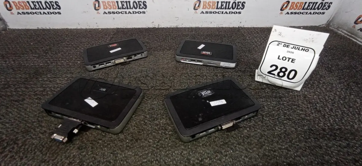 LOTE 280 - 04 MINIS COMPUTADORES TERMINAIS MARCA WYSE SEM FONTE. (NO ESTADO) ATENÇÃO! FAZER A VISITAÇÃO ANTES DE ARREMATAR, NÃO SABEMOS SE FUNCIONA, LEILÃO NÃO TEM GARANTIA E NEM DEVOLUÇÃO, SUJEITO A POSSÍVEIS AVARIAS VISÍVEIS/OCULTAS E/OU AUSÊNCIA DE COMPONENTES.