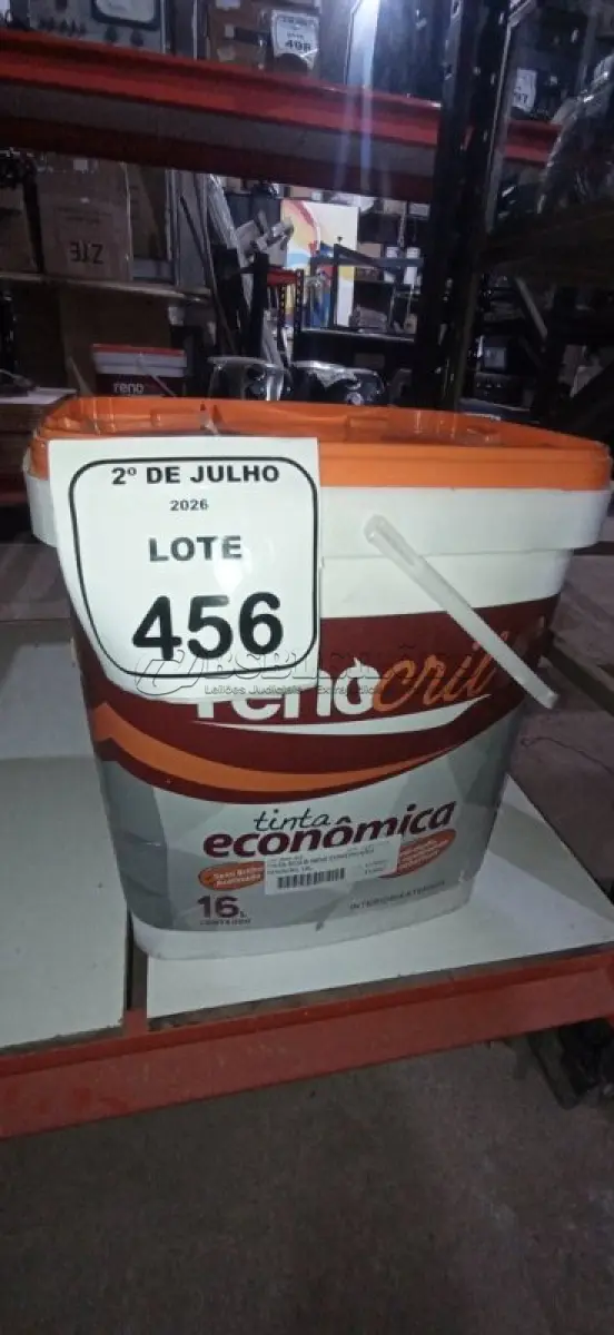 LOTE 456 - 01 BALDE DE TINTA ECONÔMICA 16L NA COR BRANCO NEVE MARCA RENOCRIL. (NO ESTADO) ATENÇÃO! FAZER A VISITAÇÃO ANTES DE ARREMATAR, NÃO SABEMOS SE FUNCIONA, LEILÃO NÃO TEM GARANTIA E NEM DEVOLUÇÃO, SUJEITO A POSSÍVEIS AVARIAS VISÍVEIS/OCULTAS E/OU AUSÊNCIA DE COMPONENTES.