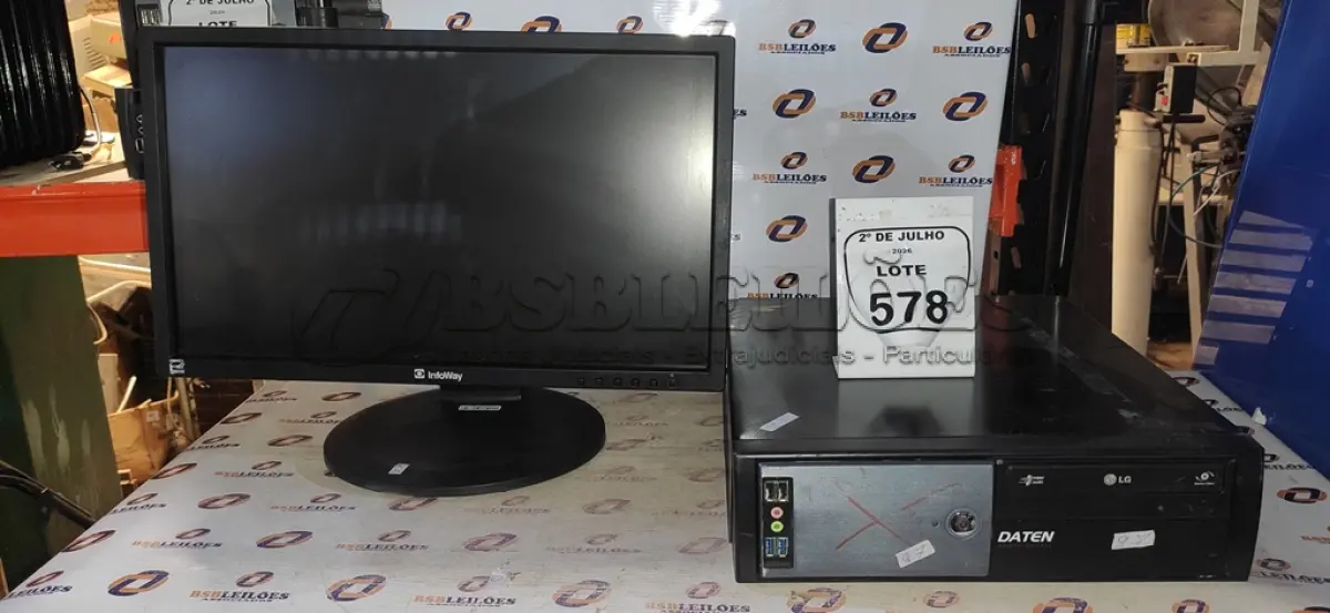 LOTE 578 - 01 MONITOR MARCA ITAUTEC E 01 CPU MARCA DATEN. (NO ESTADO) ATENÇÃO! FAZER A VISITAÇÃO ANTES DE ARREMATAR, NÃO SABEMOS SE FUNCIONA, LEILÃO NÃO TEM GARANTIA E NEM DEVOLUÇÃO, SUJEITO A POSSÍVEIS AVARIAS VISÍVEIS/OCULTAS E/OU AUSÊNCIA DE COMPONENTES.