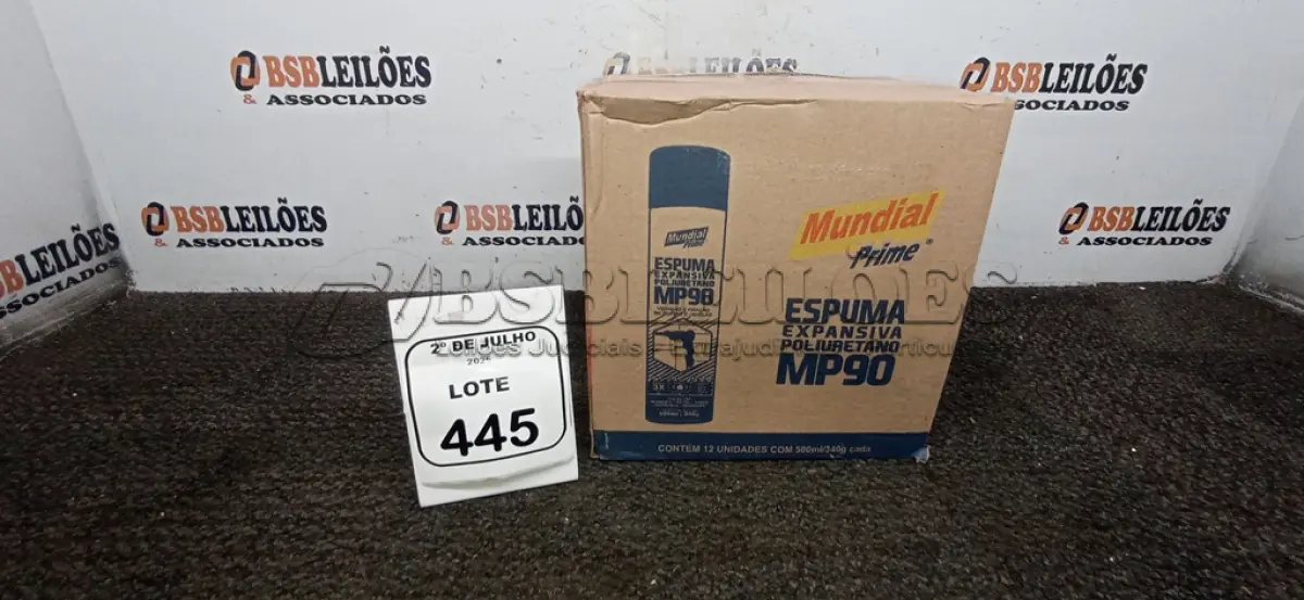 LOTE 445 - 12 LATAS DE ESPUMA EXPANSIVA DE POLIURETANO MP90 DE 500ML CADA MARCA MUNDIAL PRIME. (NO ESTADO) ATENÇÃO! FAZER A VISITAÇÃO ANTES DE ARREMATAR, NÃO SABEMOS SE FUNCIONA, LEILÃO NÃO TEM GARANTIA E NEM DEVOLUÇÃO, SUJEITO A POSSÍVEIS AVARIAS VISÍVEIS/OCULTAS E/OU AUSÊNCIA DE COMPONENTES.