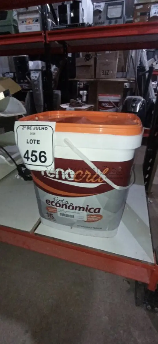 LOTE 456 - 01 BALDE DE TINTA ECONÔMICA 16L NA COR BRANCO NEVE MARCA RENOCRIL. (NO ESTADO) ATENÇÃO! FAZER A VISITAÇÃO ANTES DE ARREMATAR, NÃO SABEMOS SE FUNCIONA, LEILÃO NÃO TEM GARANTIA E NEM DEVOLUÇÃO, SUJEITO A POSSÍVEIS AVARIAS VISÍVEIS/OCULTAS E/OU AUSÊNCIA DE COMPONENTES.