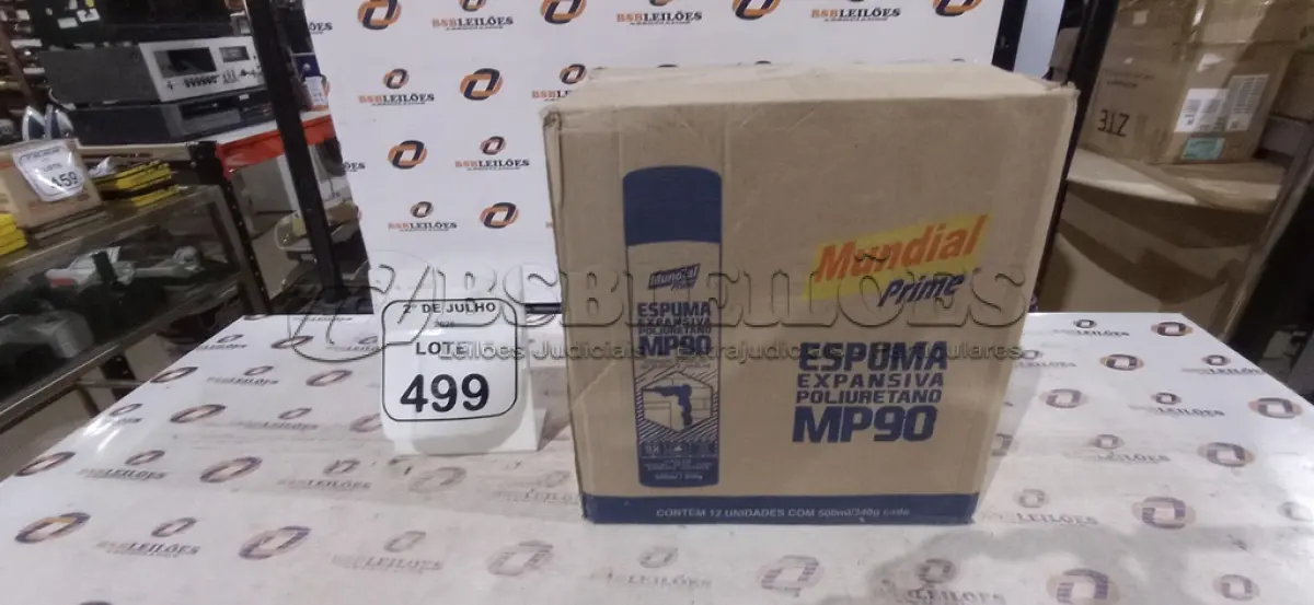 LOTE 499 - 12 LATAS DE ESPUMA EXPANSIVA DE POLIURETANO MP90 DE 500ML CADA MARCA MUNDIAL PRIME. (NO ESTADO) ATENÇÃO! FAZER A VISITAÇÃO ANTES DE ARREMATAR, NÃO SABEMOS SE FUNCIONA, LEILÃO NÃO TEM GARANTIA E NEM DEVOLUÇÃO, SUJEITO A POSSÍVEIS AVARIAS VISÍVEIS/OCULTAS E/OU AUSÊNCIA DE COMPONENTES.