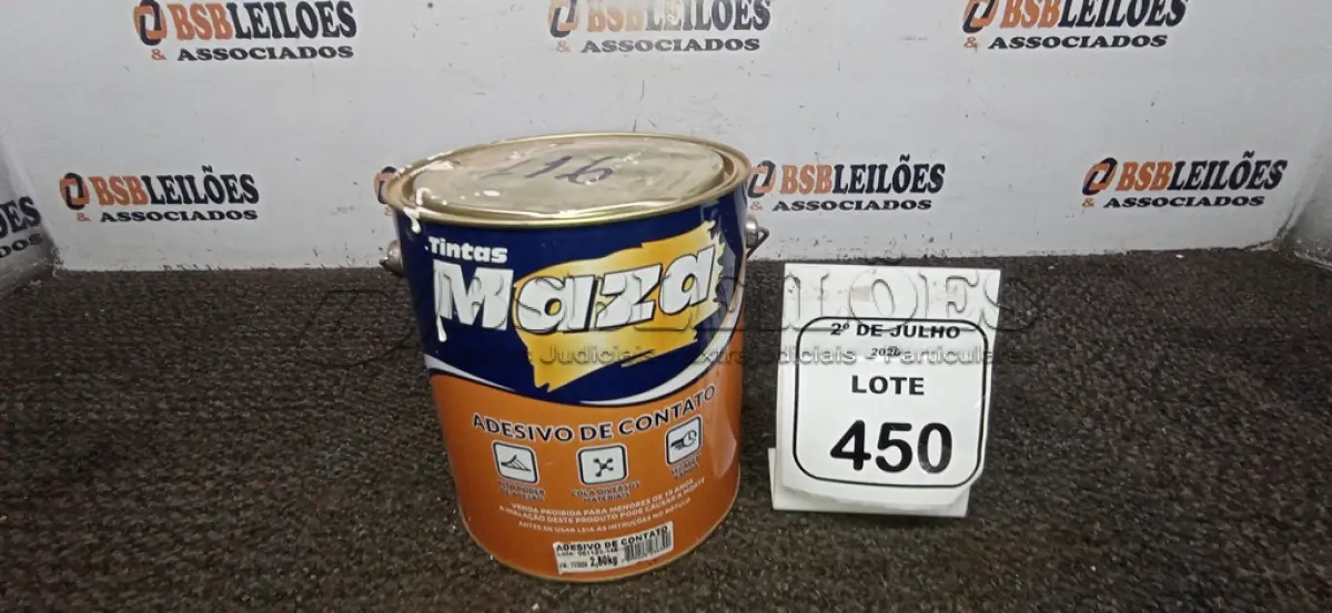LOTE 450 - 01 LATA DE ADESIVO DE CONTATO 2,80KG MARCA MAZA. (NO ESTADO) ATENÇÃO! FAZER A VISITAÇÃO ANTES DE ARREMATAR, NÃO SABEMOS SE FUNCIONA, LEILÃO NÃO TEM GARANTIA E NEM DEVOLUÇÃO, SUJEITO A POSSÍVEIS AVARIAS VISÍVEIS/OCULTAS E/OU AUSÊNCIA DE COMPONENTES.