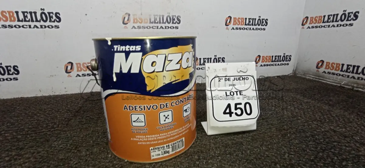 LOTE 450 - 01 LATA DE ADESIVO DE CONTATO 2,80KG MARCA MAZA. (NO ESTADO) ATENÇÃO! FAZER A VISITAÇÃO ANTES DE ARREMATAR, NÃO SABEMOS SE FUNCIONA, LEILÃO NÃO TEM GARANTIA E NEM DEVOLUÇÃO, SUJEITO A POSSÍVEIS AVARIAS VISÍVEIS/OCULTAS E/OU AUSÊNCIA DE COMPONENTES.